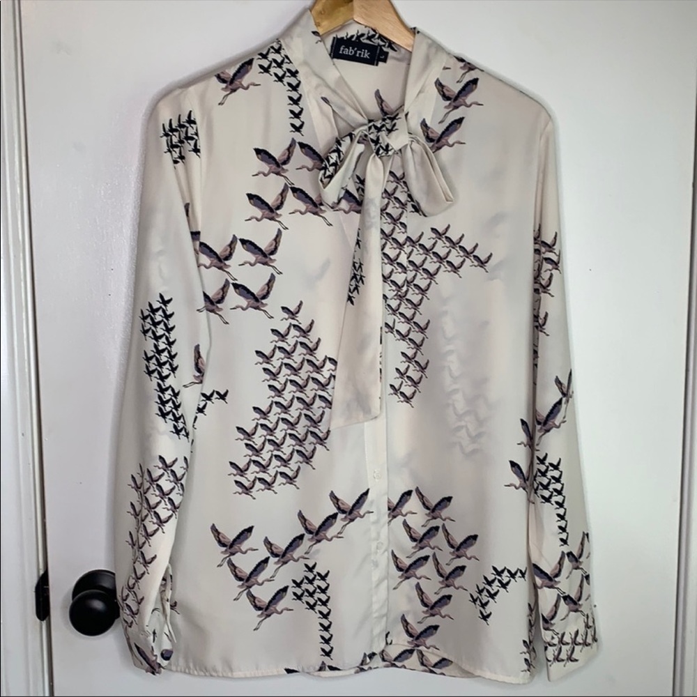 Fab’rik Flying Crane Printed Long Sleeve Blouse